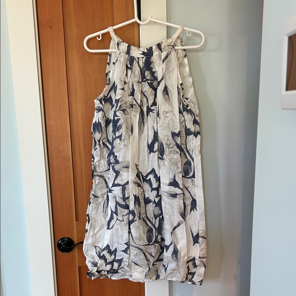 Floral Sleeveless Dress in Blue and White